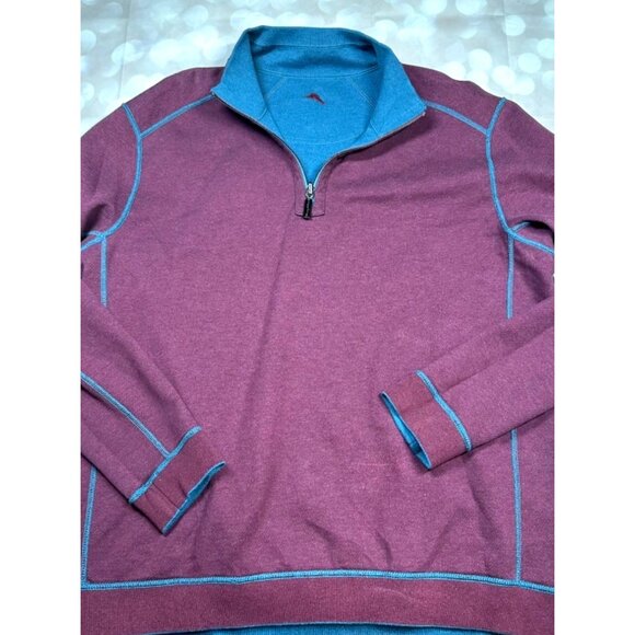 Tommy Bahama Mens XL Blue Red Reversible Flipside 1/4 Zip Pullover Sweater - Picture 1 of 13